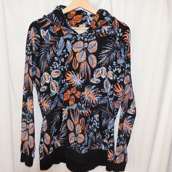 Lildy Sz Large Jacket Hood Blue Floral Soft Knit Front Pocket Long Sleeve - Picture 11 of 13